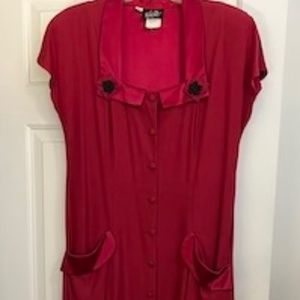 Vintage 1940's-esque, burgundy Wild Rose dress, Size 10,  with black rose trim